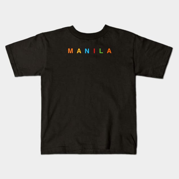 MANILA RAINBOW LETTERS Kids T-Shirt by Aydapadi Studio